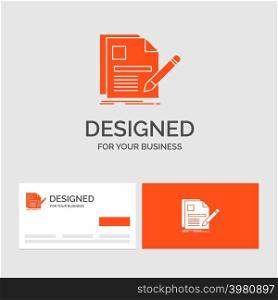 Business logo template for document, file, page, pen, Resume. Orange Visiting Cards with Brand logo template.