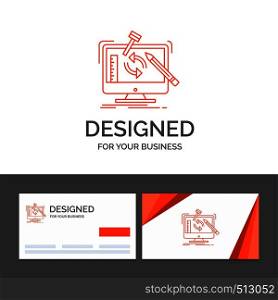 Business logo template for engineering, project, tools, workshop, processing. Orange Visiting Cards with Brand logo template. Vector EPS10 Abstract Template background