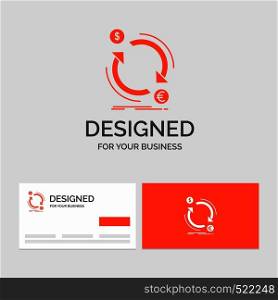Business logo template for exchange, currency, finance, money, convert. Orange Visiting Cards with Brand logo template.. Vector EPS10 Abstract Template background