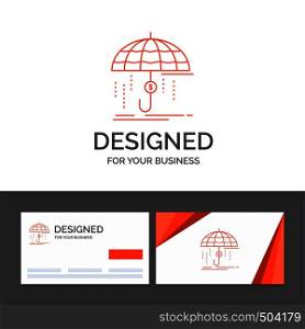 Business logo template for Finance, financial, insurance, money, protection. Orange Visiting Cards with Brand logo template. Vector EPS10 Abstract Template background