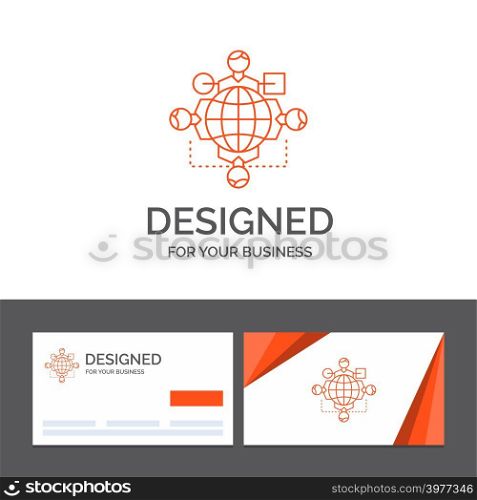 Business logo template for Function, instruction, logic, operation, meeting. Orange Visiting Cards with Brand logo template