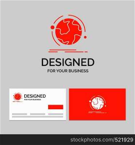 Business logo template for globe, world, discover, connection, network. Orange Visiting Cards with Brand logo template.. Vector EPS10 Abstract Template background