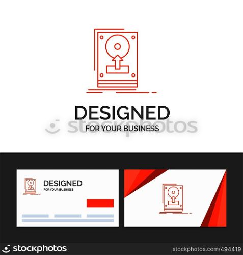 Business logo template for install, drive, hdd, save, upload. Orange Visiting Cards with Brand logo template. Vector EPS10 Abstract Template background