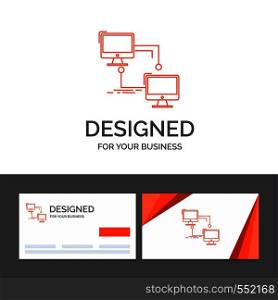 Business logo template for local, lan, connection, sync, computer. Orange Visiting Cards with Brand logo template. Vector EPS10 Abstract Template background