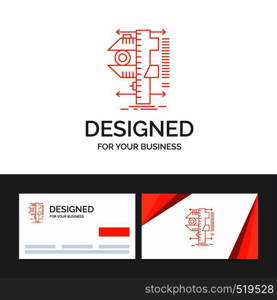Business logo template for measure, caliper, calipers, physics, measurement. Orange Visiting Cards with Brand logo template. Vector EPS10 Abstract Template background