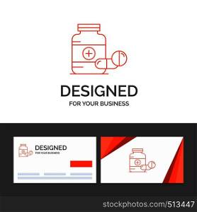 Business logo template for medicine, Pill, capsule, drugs, tablet. Orange Visiting Cards with Brand logo template. Vector EPS10 Abstract Template background