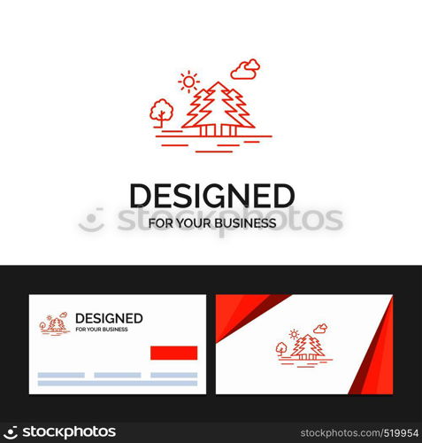 Business logo template for Mountain, hill, landscape, nature, clouds. Orange Visiting Cards with Brand logo template. Vector EPS10 Abstract Template background