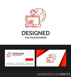 Business logo template for outsource, outsourcing, allocation, human, online. Orange Visiting Cards with Brand logo template. Vector EPS10 Abstract Template background