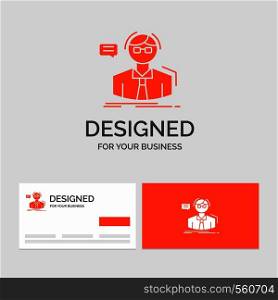 Business logo template for professor, student, scientist, teacher, school. Orange Visiting Cards with Brand logo template.. Vector EPS10 Abstract Template background