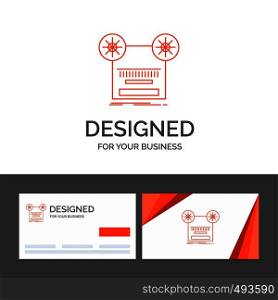 Business logo template for Record, recording, retro, tape, music. Orange Visiting Cards with Brand logo template. Vector EPS10 Abstract Template background