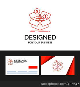 Business logo template for savings, box, budget, money, growth. Orange Visiting Cards with Brand logo template. Vector EPS10 Abstract Template background