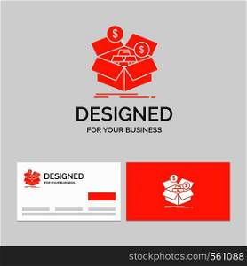 Business logo template for savings, box, budget, money, growth. Orange Visiting Cards with Brand logo template.. Vector EPS10 Abstract Template background