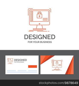 Business logo template for secure, protection, safe, system, data. Orange Visiting Cards with Brand logo template. Vector EPS10 Abstract Template background