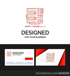 Business logo template for server, storage, rack, database, data. Orange Visiting Cards with Brand logo template. Vector EPS10 Abstract Template background