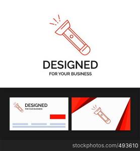 Business logo template for torch, light, flash, camping, hiking. Orange Visiting Cards with Brand logo template. Vector EPS10 Abstract Template background