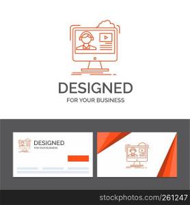Business logo template for tutorials, video, media, online, education. Orange Visiting Cards with Brand logo template