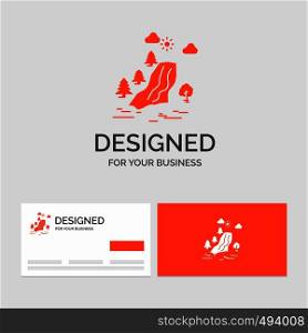 Business logo template for waterfall, tree, pain, clouds, nature. Orange Visiting Cards with Brand logo template.. Vector EPS10 Abstract Template background