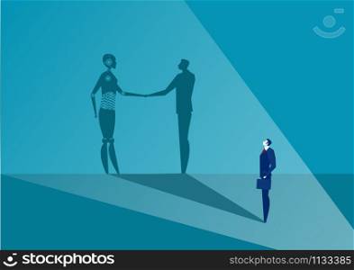 business looking him shadow business deal with robot plan business success future vector illustrator.