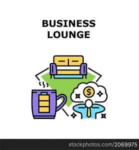 Business lounge office or airport room. Sofa, armchair. Premium terminal. Travel people work. Interior space vector concept color illustration. Business lounge icon vector illustration