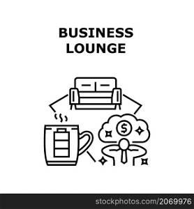 Business lounge office or airport room. Sofa, armchair. Premium terminal. Travel people work. Interior space vector concept black illustration. Business lounge icon vector illustration