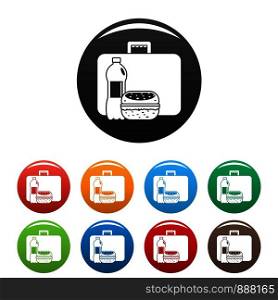 Business lunch icons set 9 color vector isolated on white for any design. Business lunch icons set color