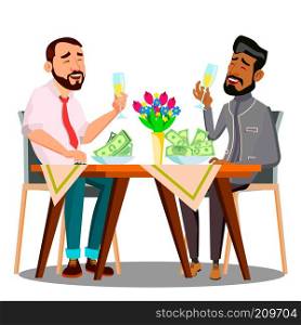 Business Lunch, Two People At The Table With Plates Full Of Money Vector. Illustration. Business Lunch, Two People At The Table With Plates Full Of Money Vector. Isolated Illustration
