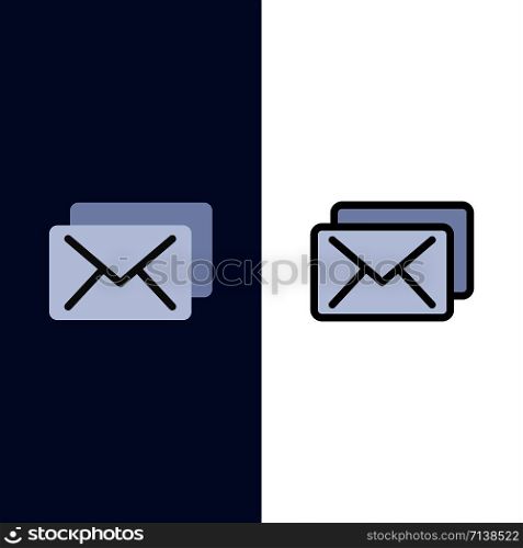 Business, Mail, Message Icons. Flat and Line Filled Icon Set Vector Blue Background