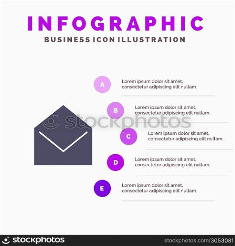 Business, Mail, Message, Open Solid Icon Infographics 5 Steps Presentation Background