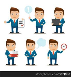 Business male characters presentation and communication set isolated vector illustration