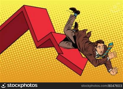 Business male financial collapse, fall and ruin pop art retro vector illustration