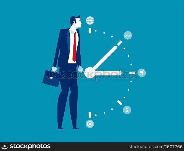 Business man and time management. Concept business system vector illustration, Clock, Marketing