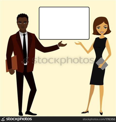 Business man and woman, place for an inscription, vector illustration. Business man and woman, a place for an inscription