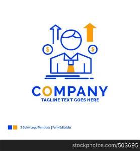 Business, man, avatar, employee, sales man Blue Yellow Business Logo template. Creative Design Template Place for Tagline.