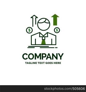 Business, man, avatar, employee, sales man Flat Business Logo template. Creative Green Brand Name Design.