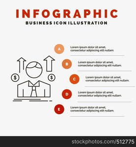 Business, man, avatar, employee, sales man Infographics Template for Website and Presentation. Line Gray icon with Orange infographic style vector illustration. Vector EPS10 Abstract Template background