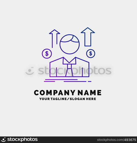 Business, man, avatar, employee, sales man Purple Business Logo Template. Place for Tagline. Vector EPS10 Abstract Template background