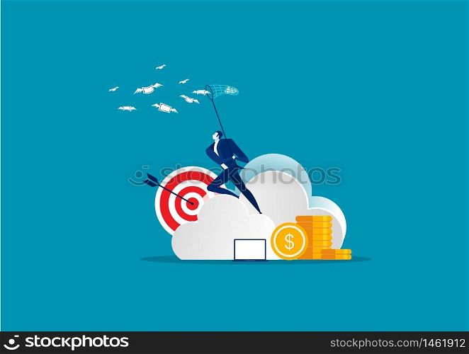 Business man catching money on cloud concept vector