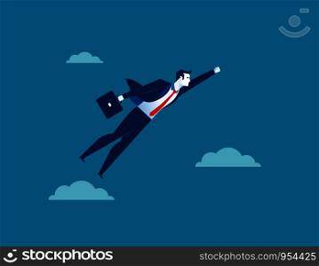 Business man character flying through sky. Concept business illustration. Vector flat for website