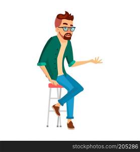 Business Man Character Vector. Hipster Working Male. Environment Process. Start Up. Casual Clothes. Worker. Full Length. Programmer, Manager. Expressions. Flat Business Character Illustration
