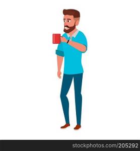 Business Man Character Vector. Working Male. Environment Process. Start Up. Bearded. Casual Clothes. Full Length. Programmer, Manager. Expressions. Flat Cartoon Business Character Illustration