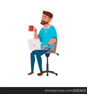 Business Man Character Vector. Working Male. Environment Process. Start Up. Bearded. Casual Clothes. Full Length. Programmer, Manager. Expressions. Flat Cartoon Business Character Illustration