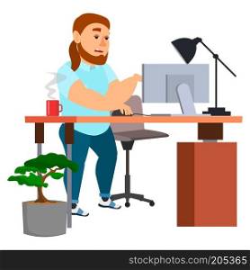 Business Man Character Vector. Working Male. IT Startup Business Company. Environment Process. Clothes. Full Length. Programmer, Manager. Expressions. Flat Cartoon Business Character Illustration