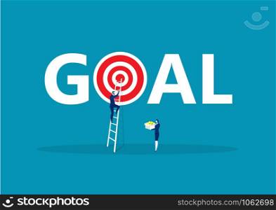 business man climbing stairs to goal achievement, motivation for success. Vector illustration