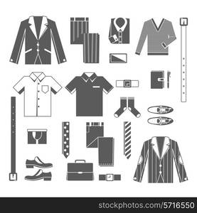 Business man clothes icons set with shirt tie jacket shoes isolated vector illustration