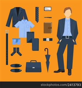 Business man clothes set with full length male figure isolated vector illustration