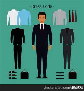 Business man clothes. Young man in office clothes vector illustration. Business man clothes