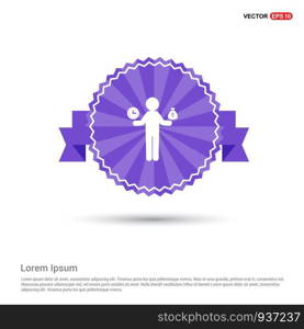 Business man holding Dollar Icon - Purple Ribbon banner