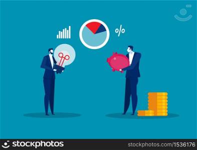 Business Man holding Piggy Bank Money Investment and trade Concept Flat Vector Illustration