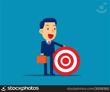 Business man holding target to success. Concept cute business successful vector illustration.