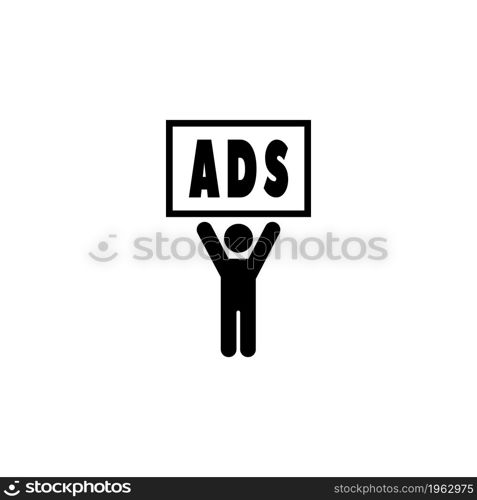 Business Man Holds Advertising sign vector icon. Simple flat symbol on white background. A Business Man in a suit with a name tag